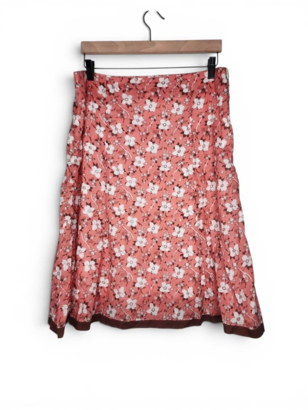 1990s Ixia Floral Print A-Line Vintage Linen Blend Skirt in Salmon Size L